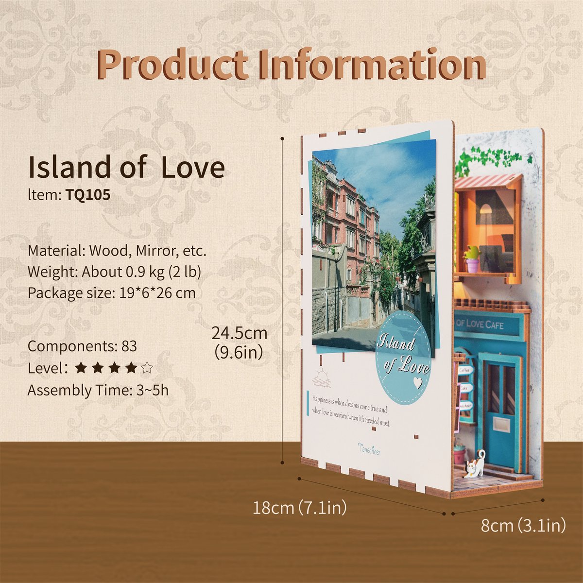 Tonecheer, Diy Book Nook, Island Of Love, Tq105, 18,2X8X24,5Cm