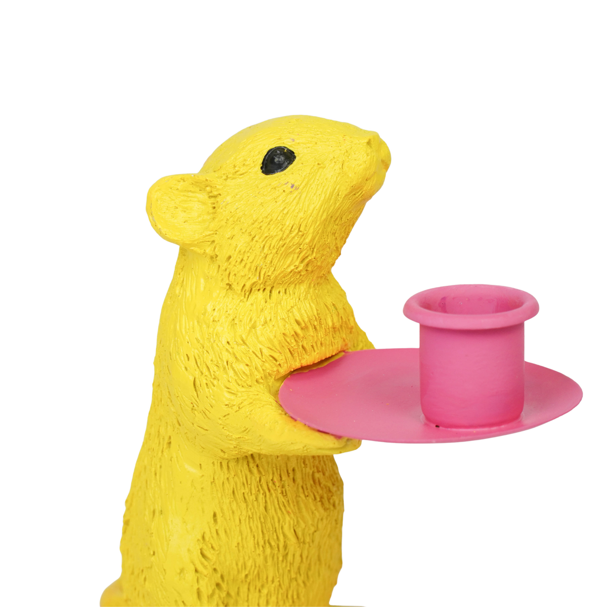 Kaarshouder - Muis - Polyresin - Geel/Roze - 8X10X17Cm