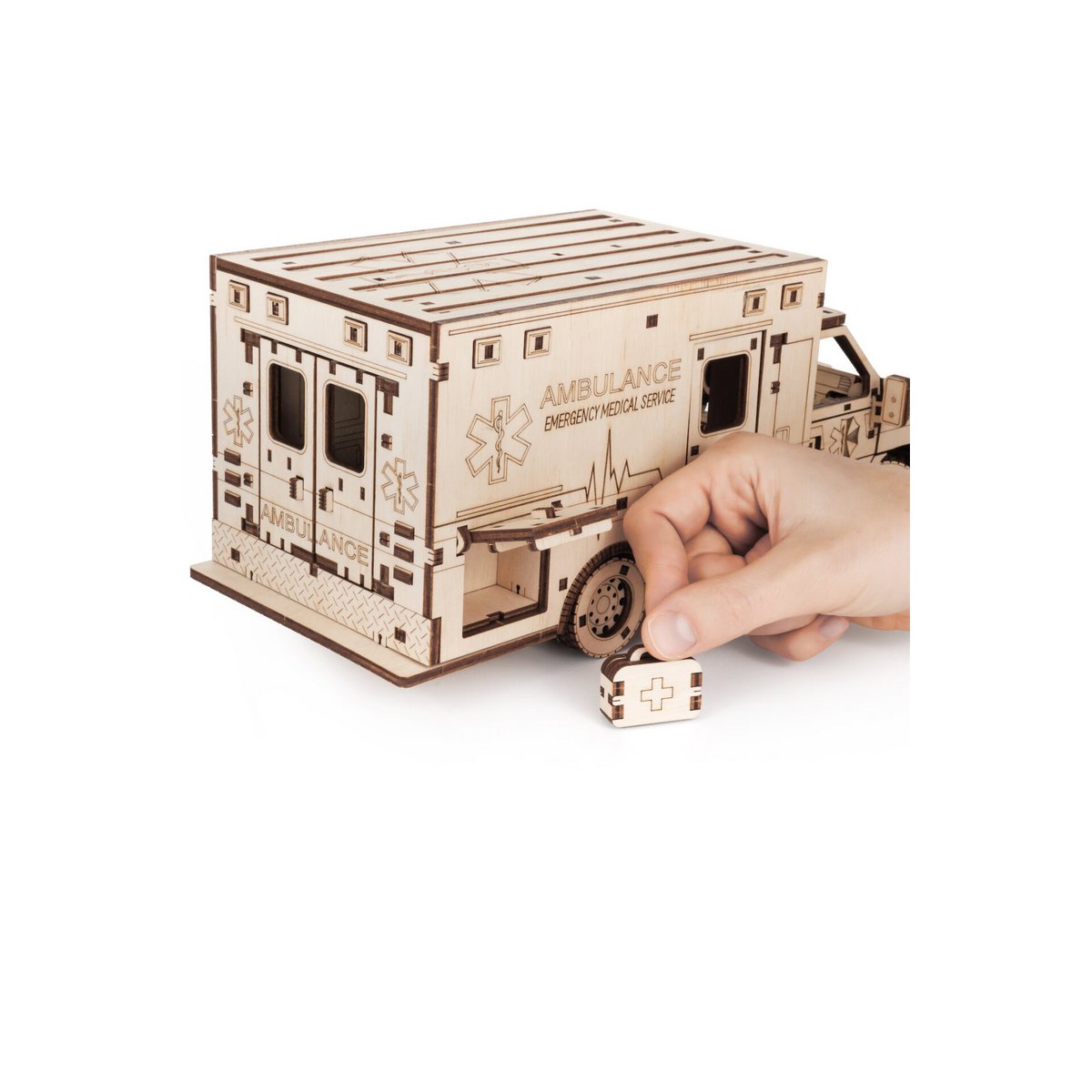 Eco Wood Art (Ewa) Diy 3D Mechanical Model Ambulance, 4011, 29,5X12,9X12,4Cm