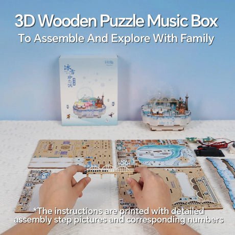 Tonecheer, Muziekdoosje, Diy 3D Houten Puzzel, Snow World, Tq071, 14X16X15,7Cm