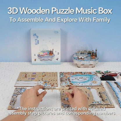 Tonecheer, Muziekdoosje, Diy 3D Houten Puzzel, Snow World, Tq071, 14X16X15,7Cm