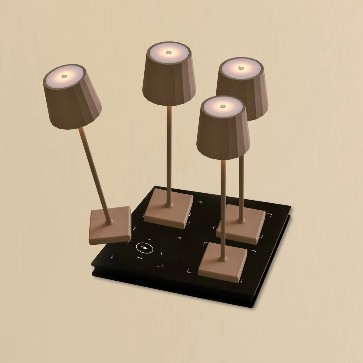 Combiset Professioneel | 4 X Wouter Koala Bruin Oplaadbare Tafellampen & Oplaadstation