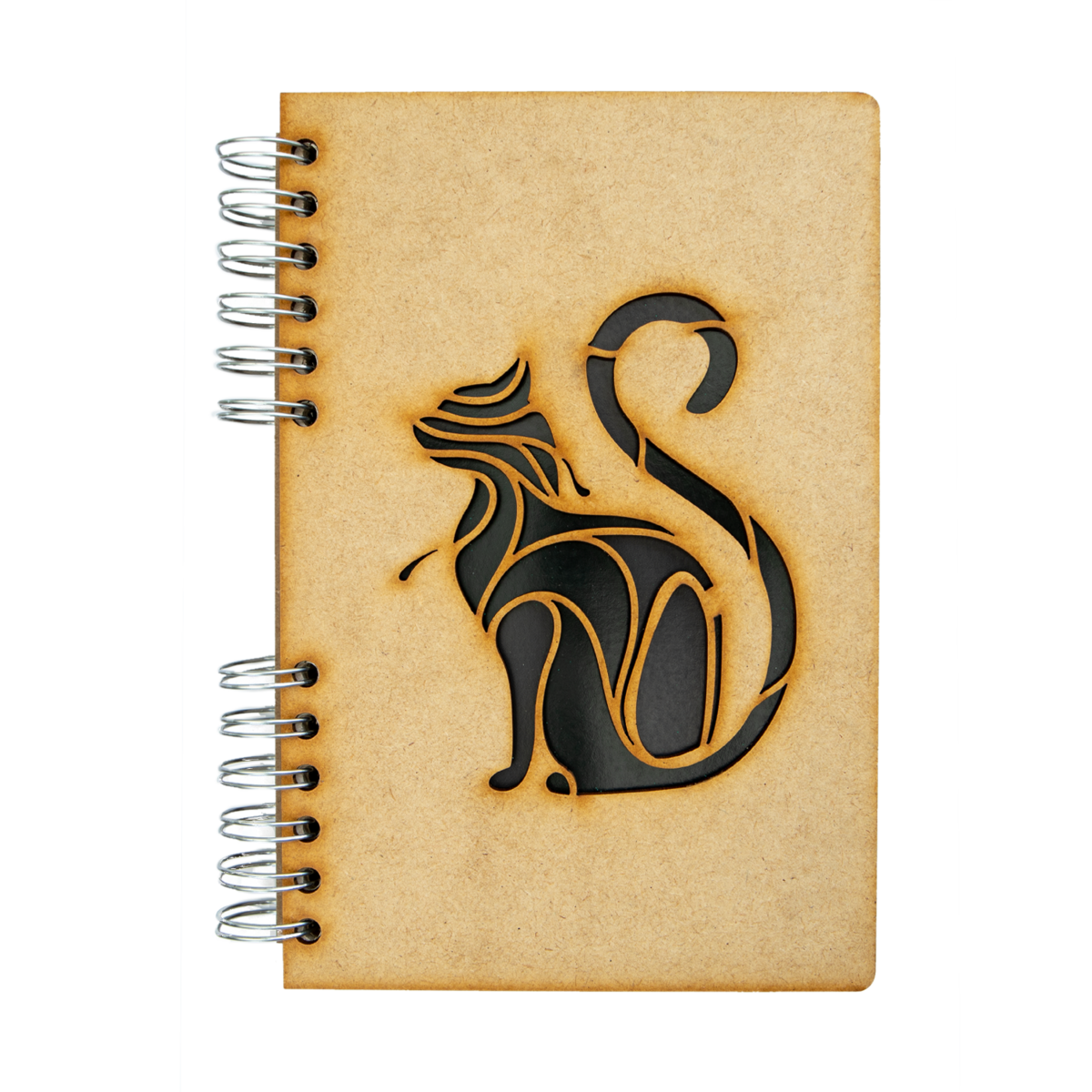 Duurzaam Houten Notitieboek – Komoni – Black Cat – Zwarte - Kat - Gerecycled Papier – Navulbaar – Zkat5B
