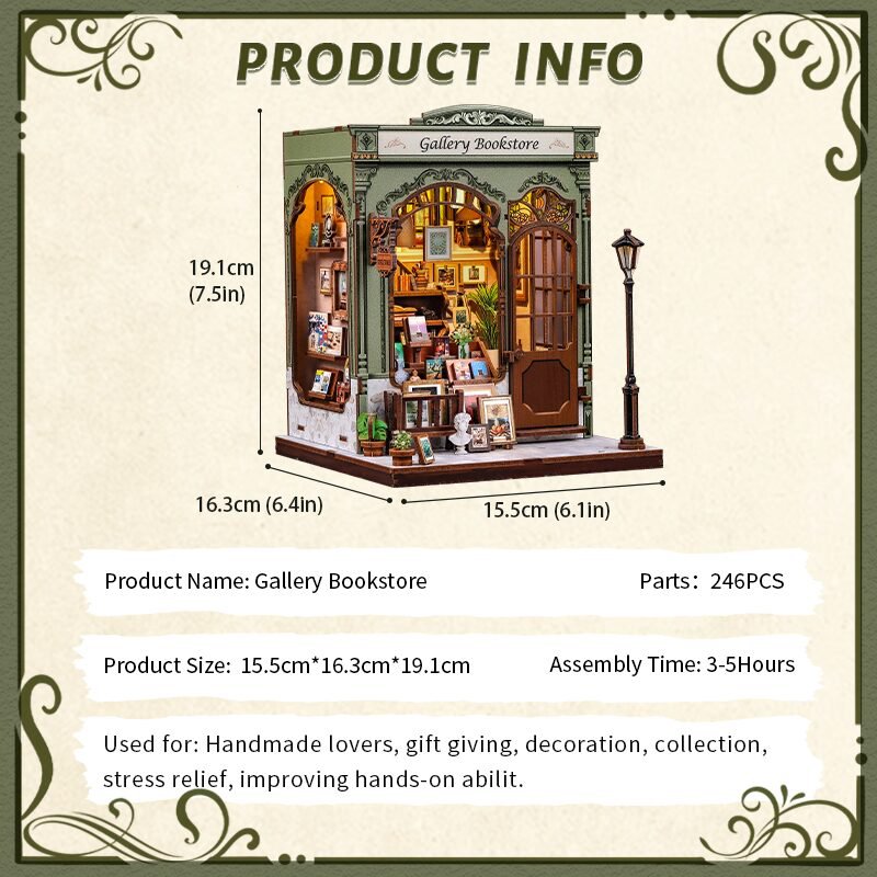 Cutebee, 3D Diy Huisje, Gallery Bookstore, Cwgc214, 15,5X16,3X19Cm