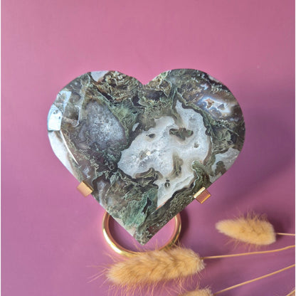 Xl Edelsteen Druzy Mosagaat Hart Op Metalen Standaard – #133 390Gram