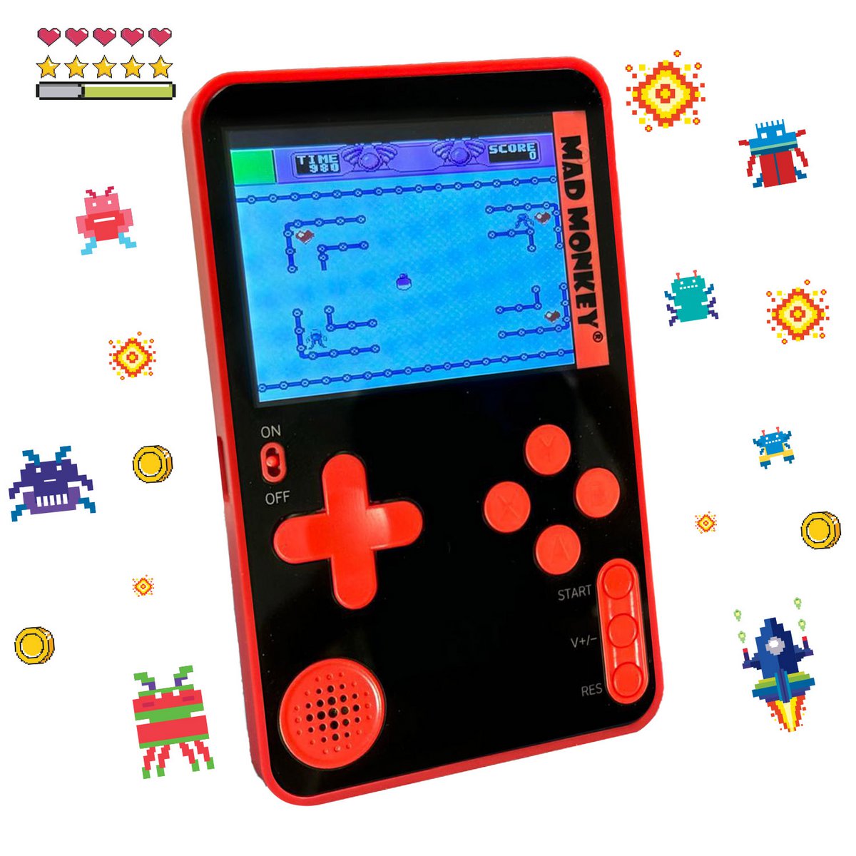 Mad Monkey - Retro Slim Console - Inkl. 300X 8-Bit-Spellen