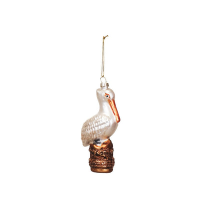 Kersthanger - Pelikaan - Glas - Wit - 6,5X4X12,5Cm