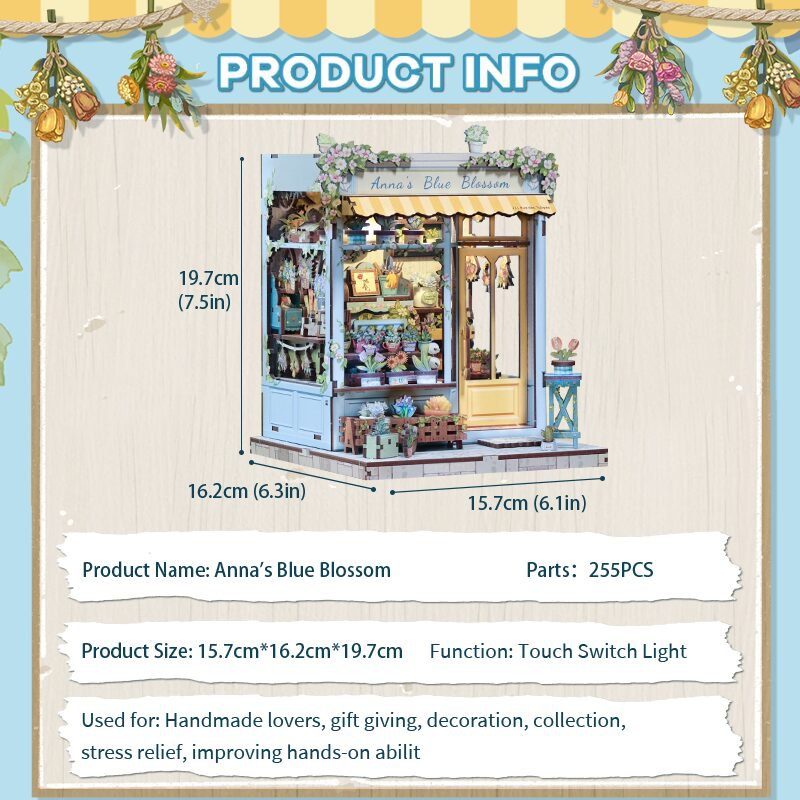 Cutebee, 3D Diy Huisje, Anna's Blue Blossom, Cwgc211, 15,7X16,2X19,7Cm
