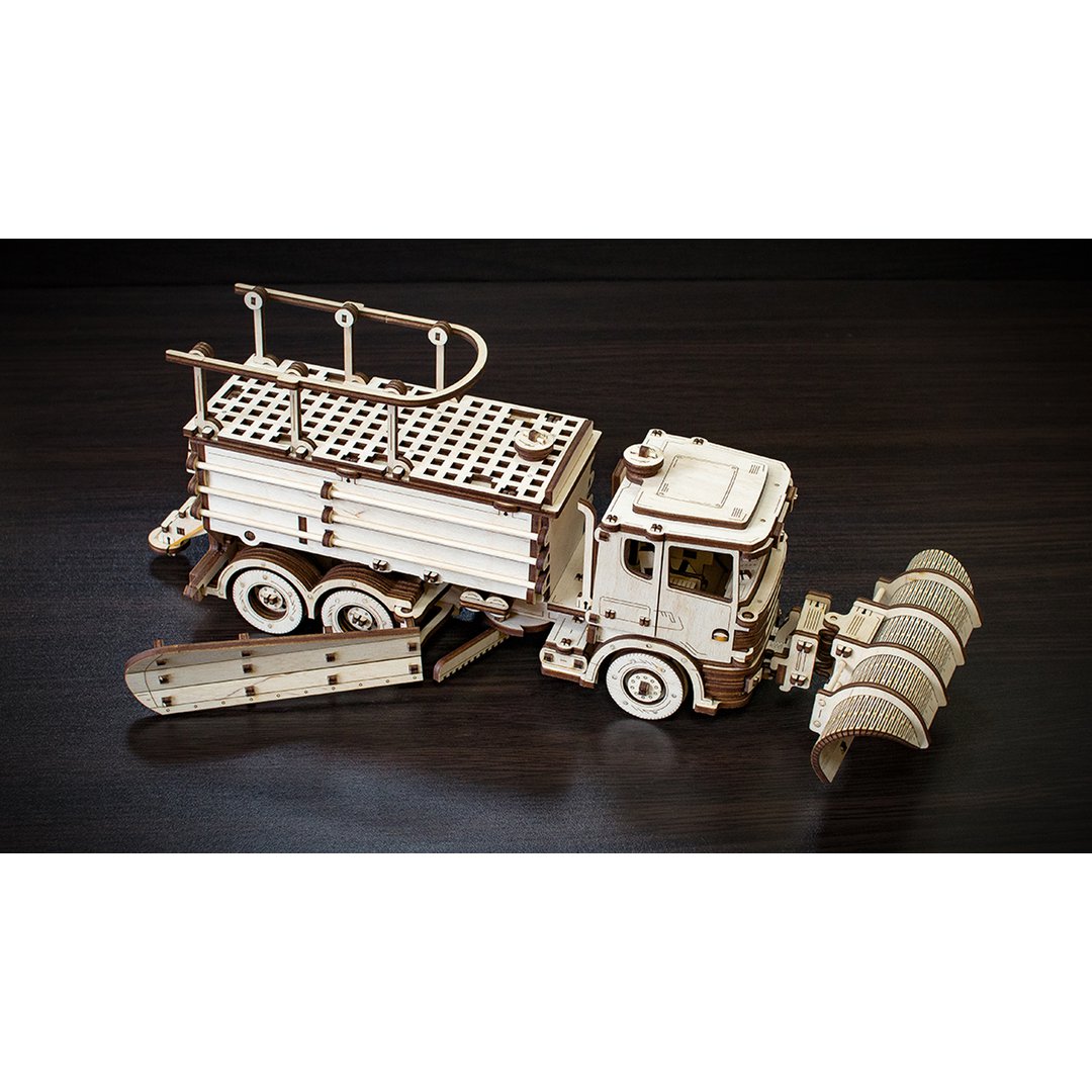 Eco Wood Art (Ewa) 3D Mechanische Houten Puzzel, Snowtruck, 402, 40X14,1X14,8Cm