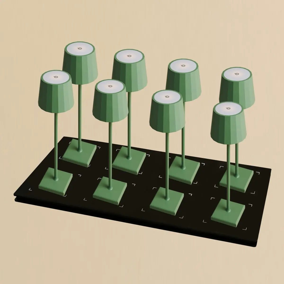 Combiset Professioneel | 8 X Wouter Sage Green Oplaadbare Tafellampen En Laadstation