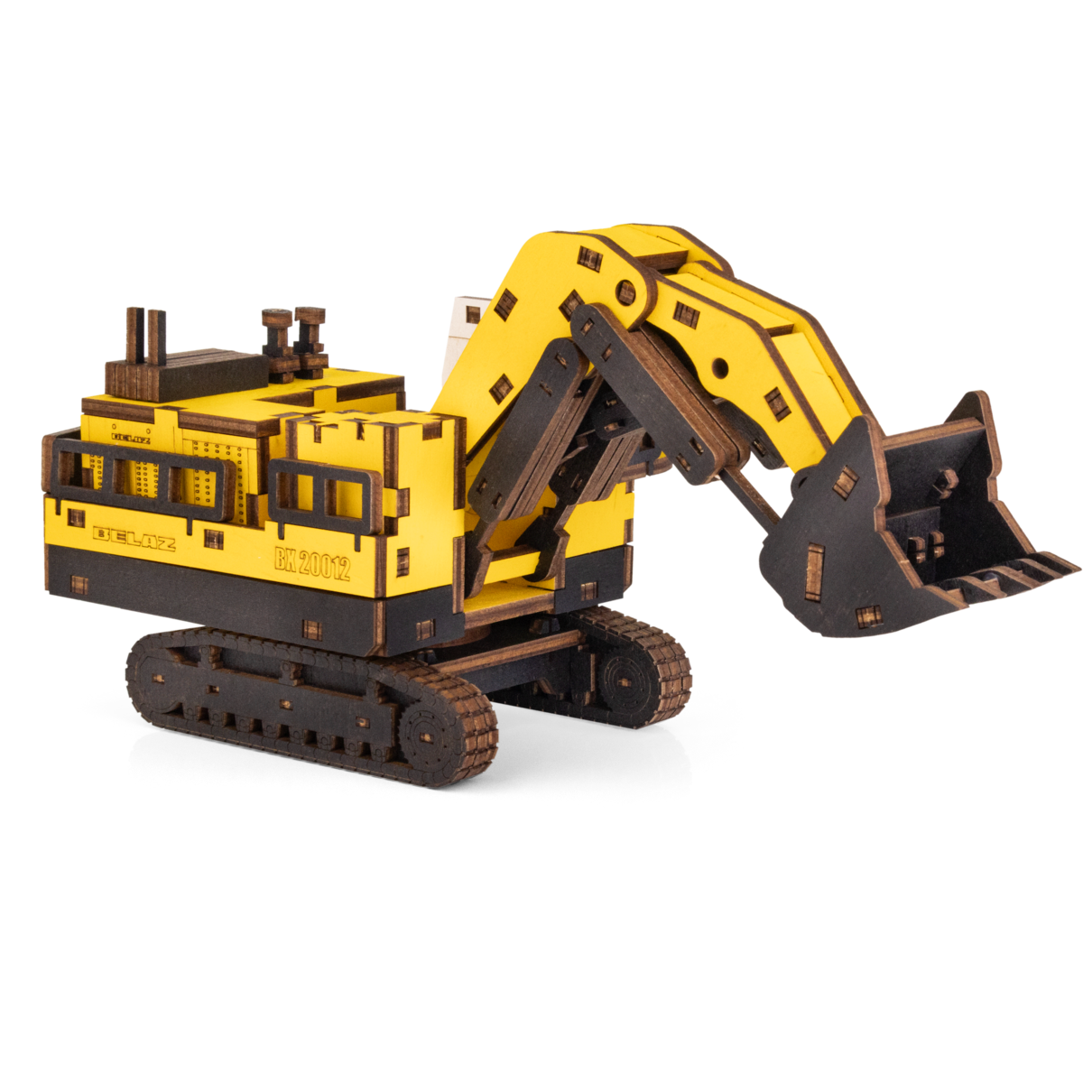 Eco Wood Art (Ewa) 3D Mechanische Houten Puzzel, Mining Hydraulic Excavator Bx20012, 4547, Kleur Geel, 26,5X10,4X11,7Cm