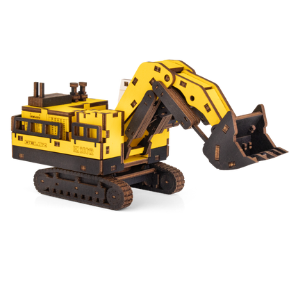 Eco Wood Art (Ewa) 3D Mechanische Houten Puzzel, Mining Hydraulic Excavator Bx20012, 4547, Kleur Geel, 26,5X10,4X11,7Cm