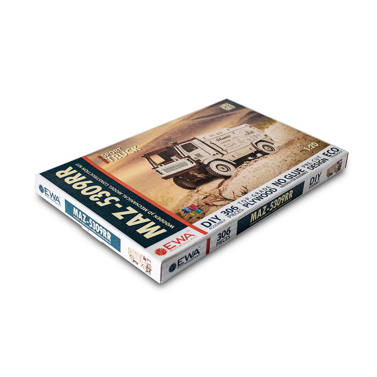 Eco Wood Art (Ewa) 3D Mechanische Puzzel, Sport Truck Maz 5309Rr, 648, 24X9X11,7Cm