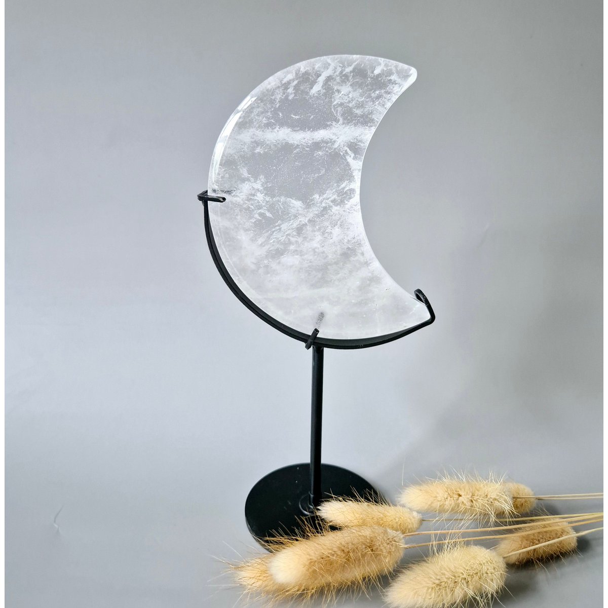 Edelsteen Bergkristal Maan Op Standaard Clear Quartz- 10-12Cm