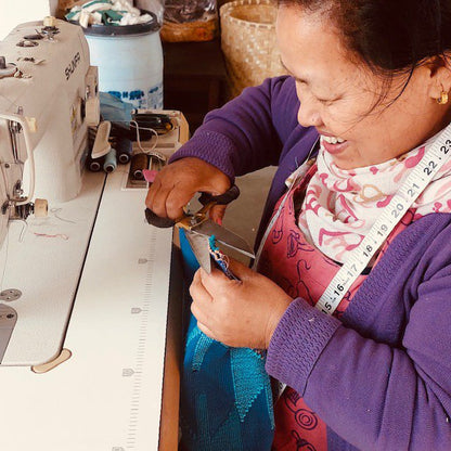 Luna-Leena Make-Up Tasje - Blauw - Geweven Dhaka Katoen - Handgemaakt In Nepal