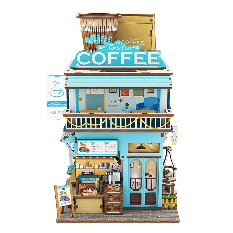 Tonecheer, Diy 3D Houten Puzzel, Desk Bin, Cape Coffee Shop, Tq181,15X14X23Cm
