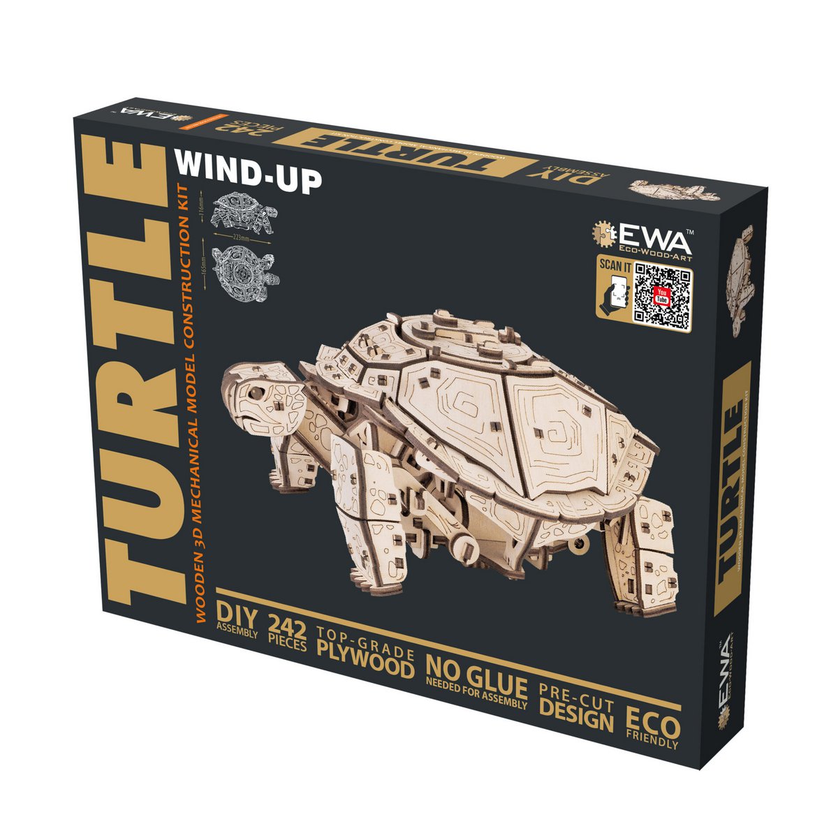 Eco Wood Art (Ewa) 3D Mechanische Puzzel Schildpad/ Turtle, 976, 22,3X16,5X11,6Cm