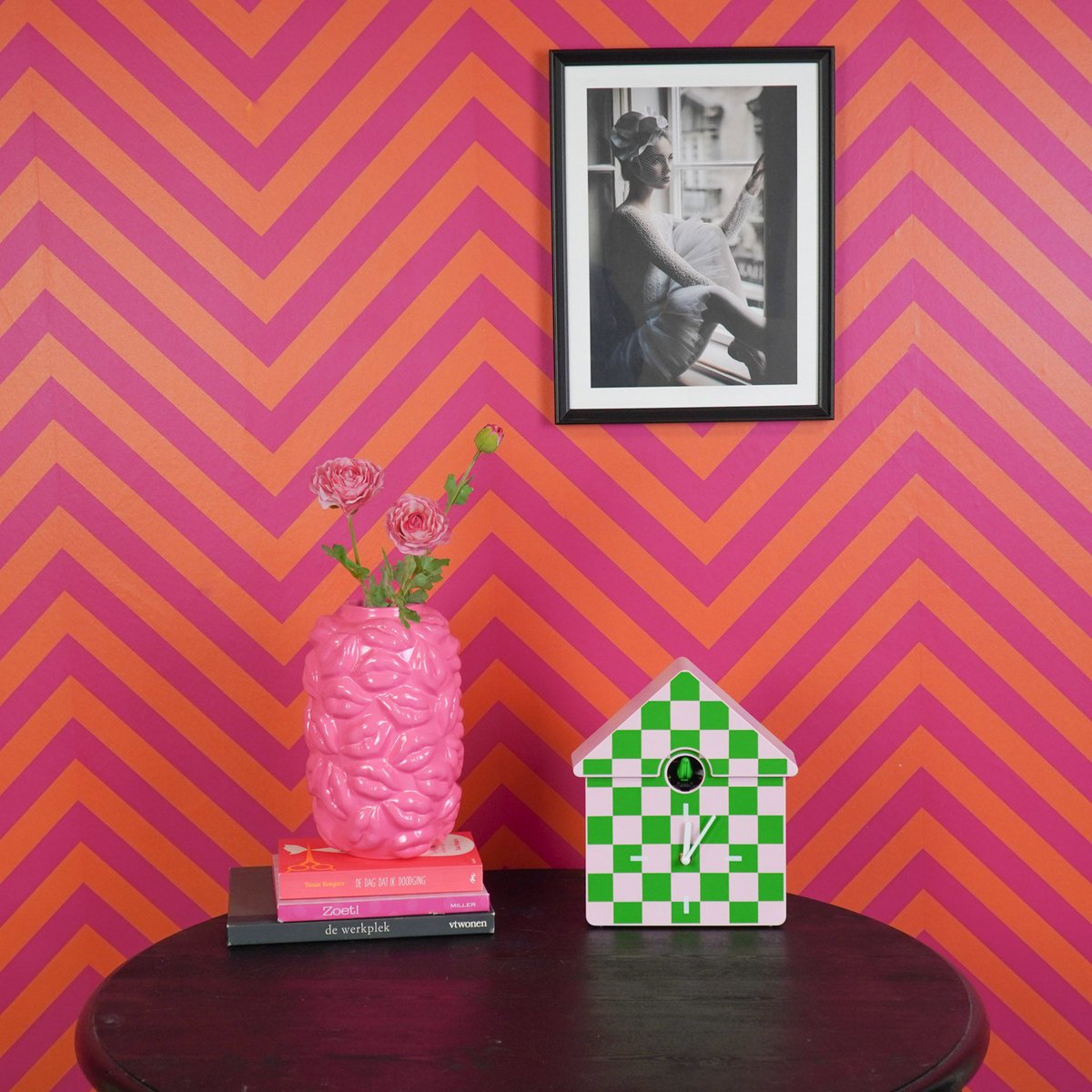 Klokklokkoekjeskoekoekpatroon- Green/Roze- 24X27X9Cm