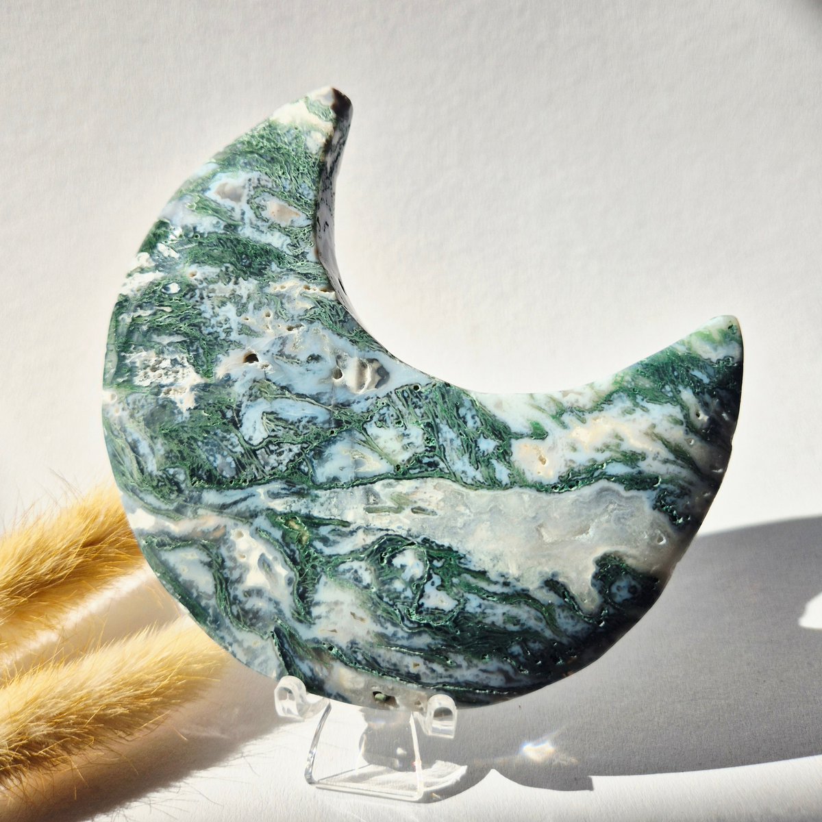 Edelsteen Mosagaat Maan Op Standaard (Druzy & Patronen) Agaat - #303 10-12Cm