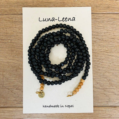 Luna-Leena Telefoonsnoer Zwart Hout - Natuurlijke Houten Kralen - L140Cm - Handgemaakt In Nepal