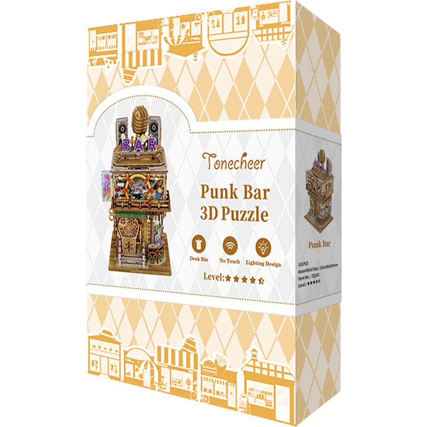 Tonecheer, Diy 3D Houten Puzzel Desk Bin, Punk Bar, Tq183,15X14X25Cm