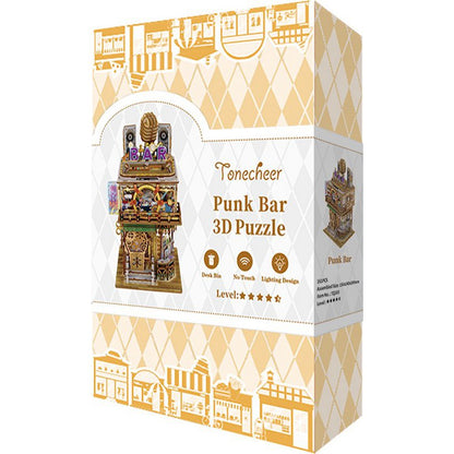 Tonecheer, Diy 3D Houten Puzzel Desk Bin, Punk Bar, Tq183,15X14X25Cm