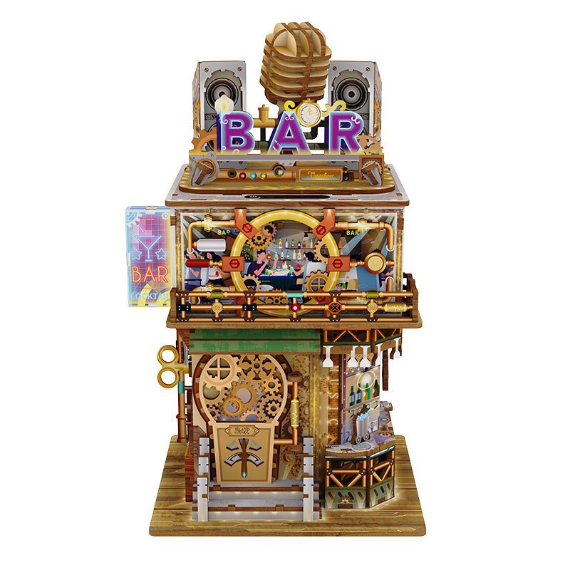 Tonecheer, Diy 3D Houten Puzzel Desk Bin, Punk Bar, Tq183,15X14X25Cm