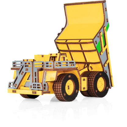Eco Wood Art (Ewa) 3D Mechanische Houten Puzzel, Hybrid Mining Dump Truck Belaz-7513M, 4233, Kleur Geel, 18X9X10Cm