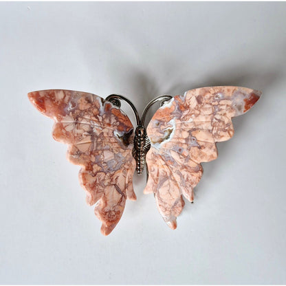 Petal Agate Agate Butterfly Crystal Carving Edelsteen Vlinder Met Metalen Lijfje 10Cm