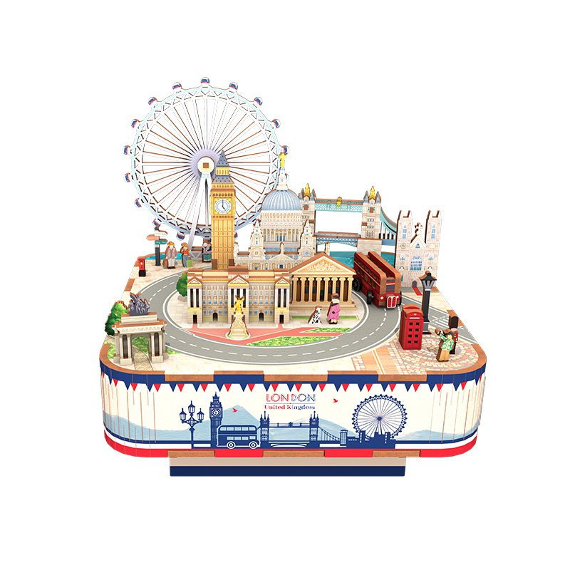 Tonecheer, Muziekdoosje, Diy 3D Houten Puzzel, London, Tq066, 14X14X14,5Cm