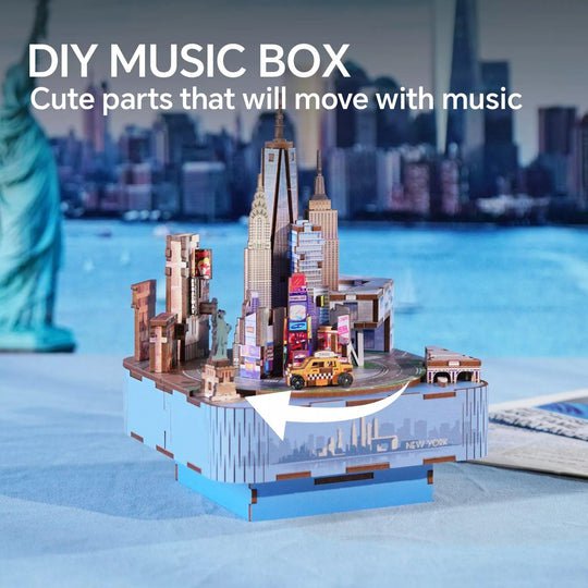 Tonecheer, Muziekdoosje, Diy 3D Houten Puzzel, New York, Tq067, 14X14X19Cm