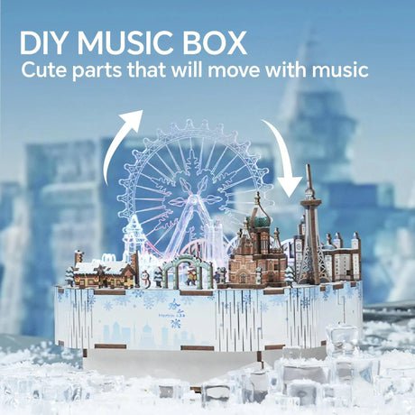 Tonecheer, Muziekdoosje, Diy 3D Houten Puzzel, Snow World, Tq071, 14X16X15,7Cm