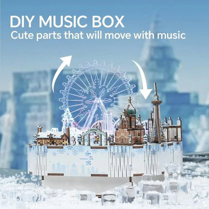 Tonecheer, Muziekdoosje, Diy 3D Houten Puzzel, Snow World, Tq071, 14X16X15,7Cm