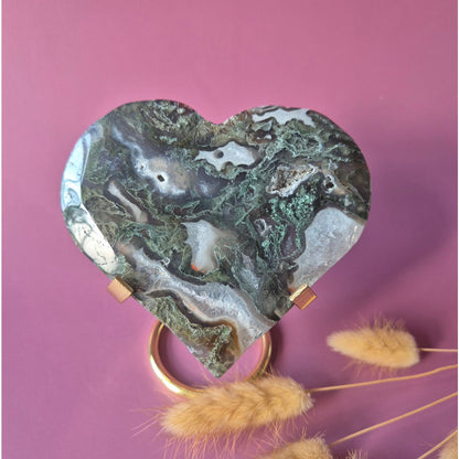 Xl Edelsteen Druzy Mosagaat Hart Op Metalen Standaard – #133 390Gram