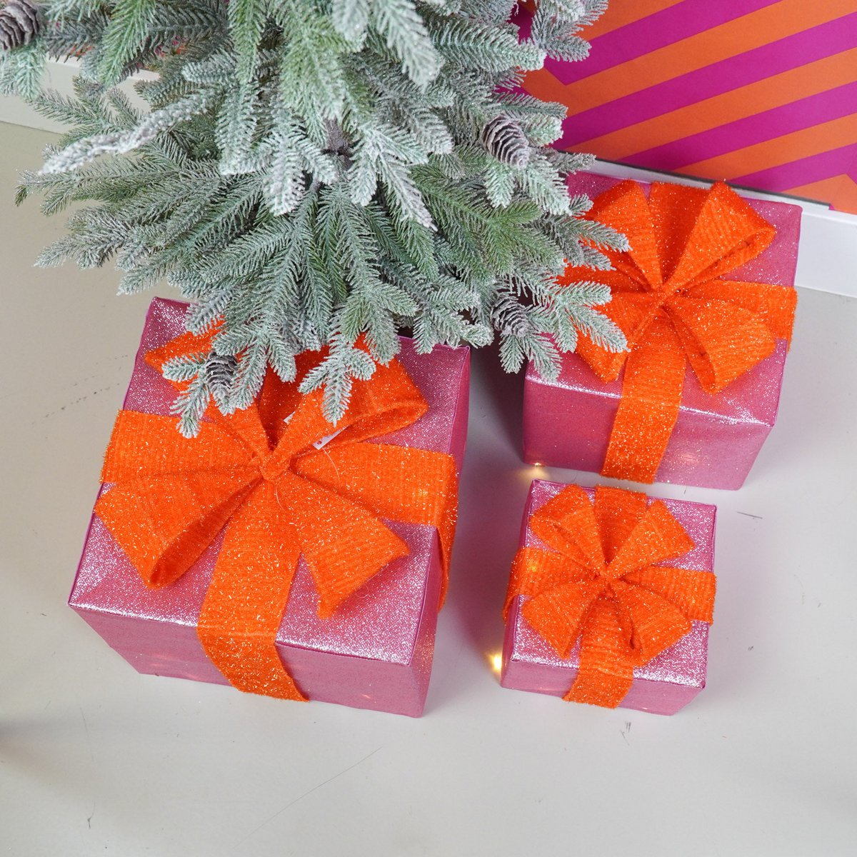 Led Xmas Gift - S3 - Polysenee - Pink/Orange -15/20/25Cm