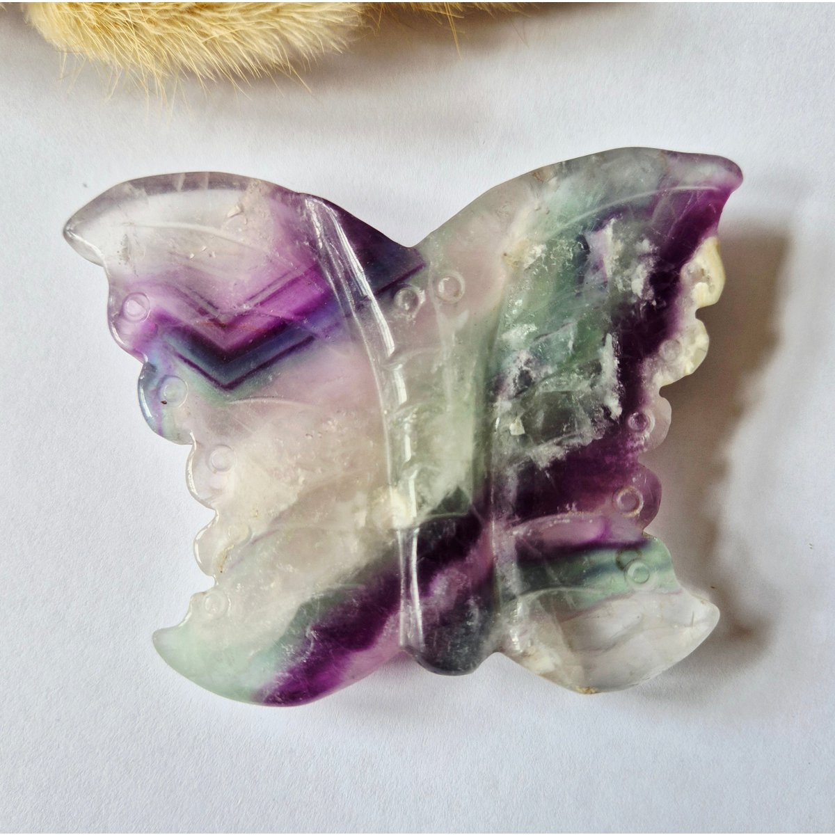 Fluoriet Vlinder Carving – 10 Cm Edelsteen #18