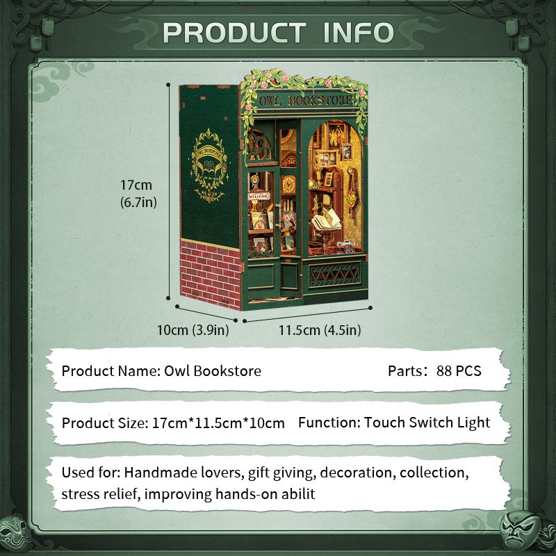 Cutebee, 3D Booknook, Owl Bookstore, Sd02B, 11,5X10X17Cm
