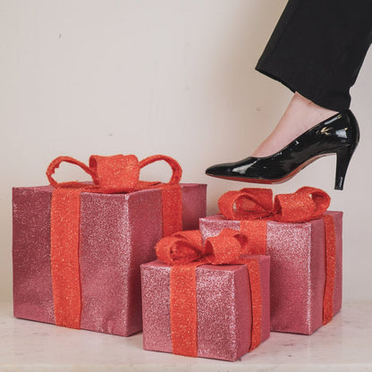 Led Xmas Gift - S3 - Polysenee - Pink/Orange -15/20/25Cm