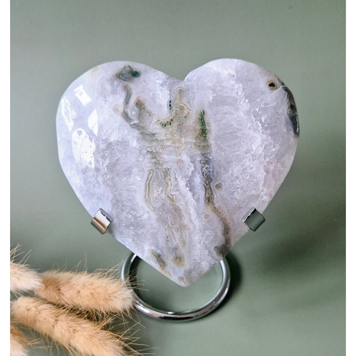Druzy Mosagaat Hart Op Metalen Standaard – Perfect Voor Valentijn #32 497Gram