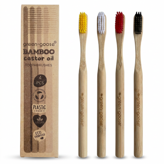 Green-Goose Bamboe Castorolie Tandenborstels - 4 Stuks - 100% Afbreekbaar