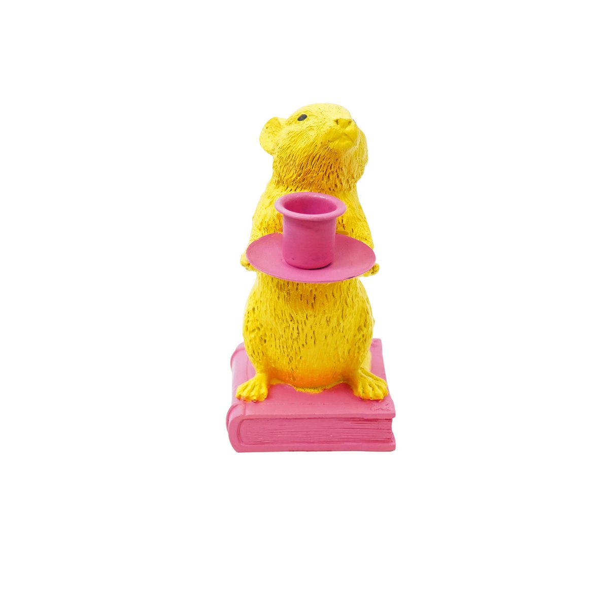Kaarshouder - Muis - Polyresin - Geel/Roze - 8X10X17Cm