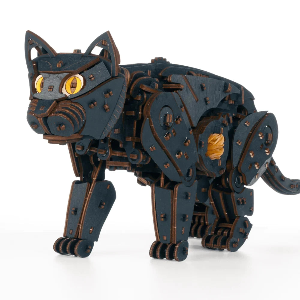 Eco Wood Art (Ewa) 3D Houten Puzzel Mechanische Wilde Zwarte Kat/ Wild Black Cat, 598, 47,6X11X18,9Cm