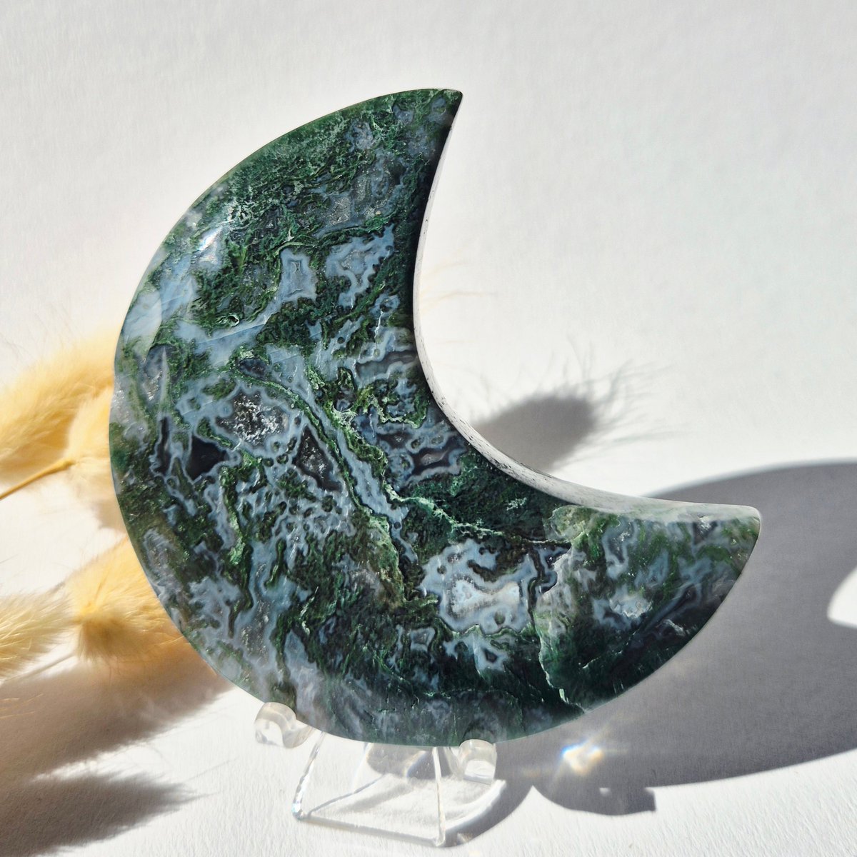 Edelsteen Mosagaat Maan Op Standaard (Druzy & Patronen) Agaat - #312 10-12Cm