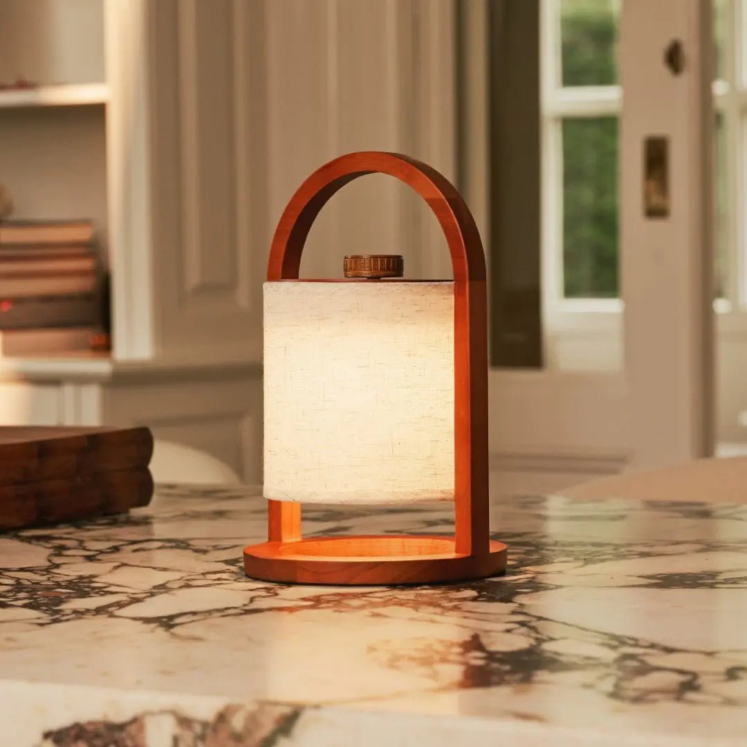 Rivierkastanjebruine Houten Oplaadbare Lamp