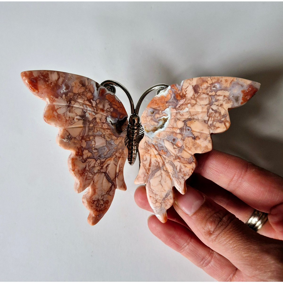 Petal Agate Agate Butterfly Crystal Carving Edelsteen Vlinder Met Metalen Lijfje 10Cm