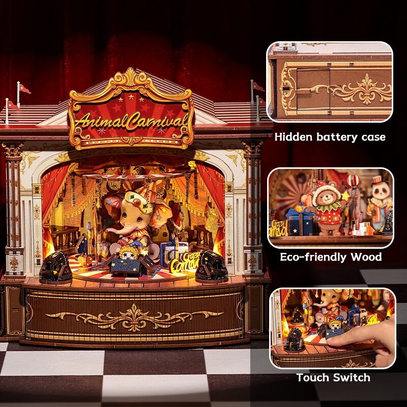 Cutebee, 3D Diy Muziekdoos, Animal Carnival, Ttcb501, 22X18X22,2Cm