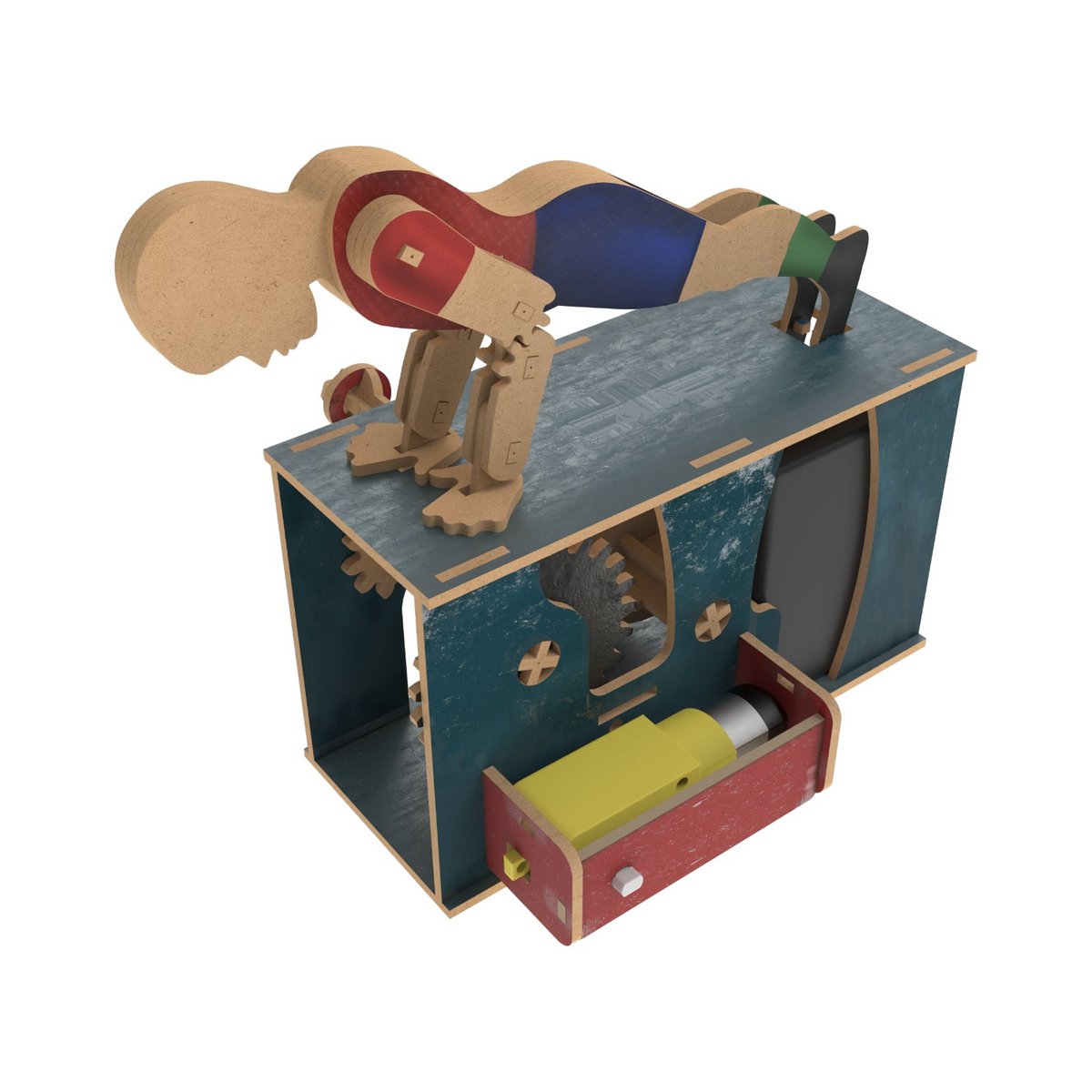 Ilo Build 3D Mechanische Houten Modelbouw Push Up, 0224, 18X11,5X15,5Cm