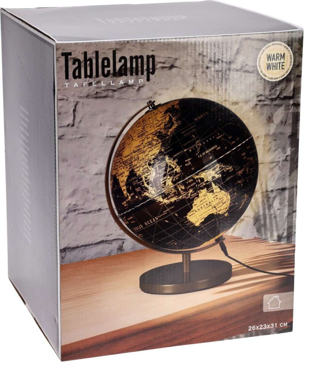 Wereldbol Met Licht - Usb - 31Cm - Zwart
