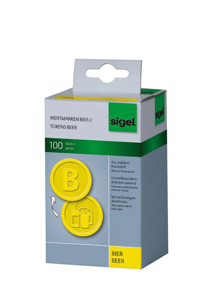 Sigel Si-Wm004 Waardemunten Kunststof 100 Stuks 25Mm Bier Geel