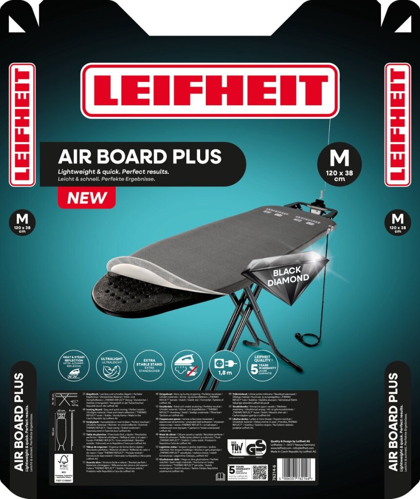 Leifheit 76214 Strijkplank Air Board M Compact Plus 120X38Cm Zwart